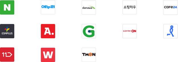 최저가 프로그램 셀러온 특징 1 : 업계 최다 지원 쇼핑몰 네이버 쇼핑 검색, 네이버 쇼핑 카탈로그, 에누리 , 다나와, 쇼핑하우, 스마트스토어, 옥션, G마켓, 11번가, 인터파크, 카페24, 고도몰, 롯데온, 위메프, 티몬 자동 가격 수정 관리